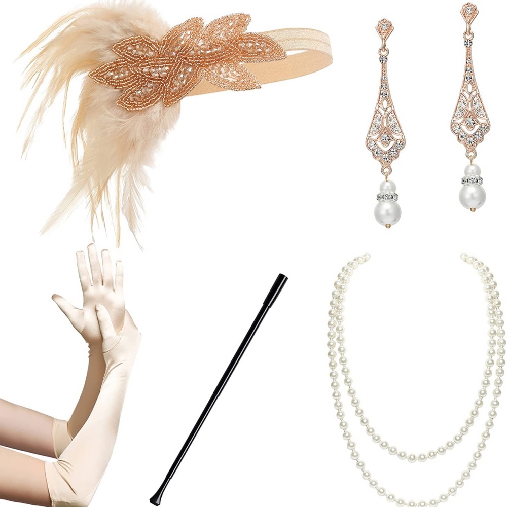 Babeyond 1920s Flapper Accessories Creme color ONE SIZE.